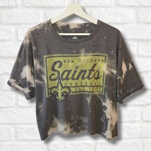 New Orleans Saints Tie-Dye Crop Top W/Rhinestones
